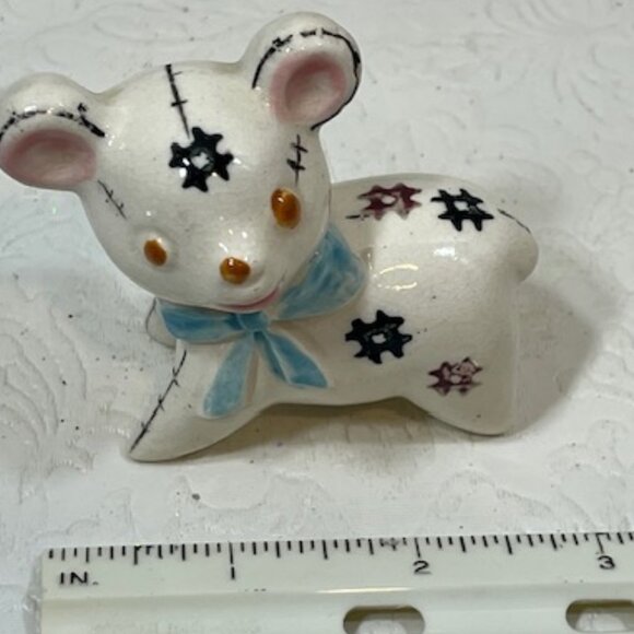 VTG Cute Stuffed Bear Figurine on 4 Legs Ceramic Blue Ribbon Bow Japan 3"x1" - Picture 12 of 13